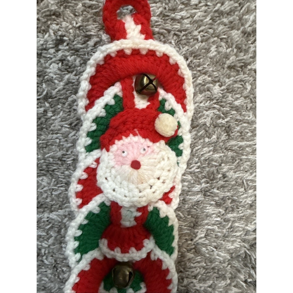 Handmade Crocheted Christmas Bell Santa Wall Hanging Vintage Holiday - Picture 3 of 8